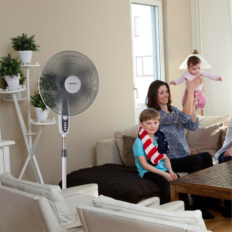 Costway 18'' Contemporary Plastic Oscillating Standing Pedestal Fan in Black