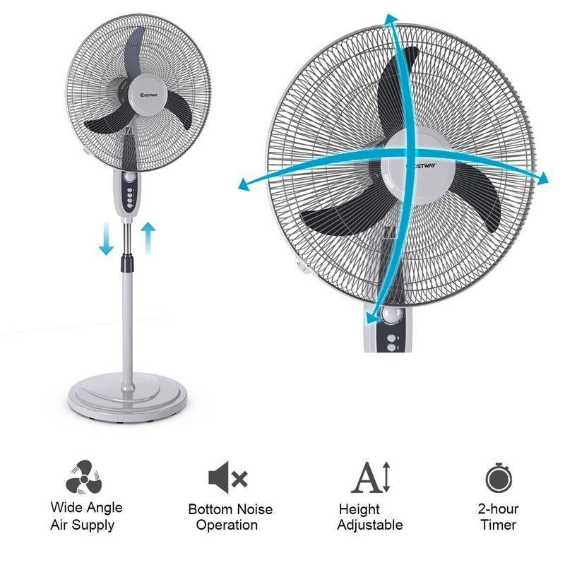 Costway 18'' Contemporary Plastic Oscillating Standing Pedestal Fan in Black