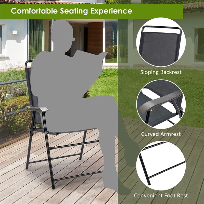 Costway Iron and Fabric Patio Folding Chair with Armrest in Gray (Set of 4)