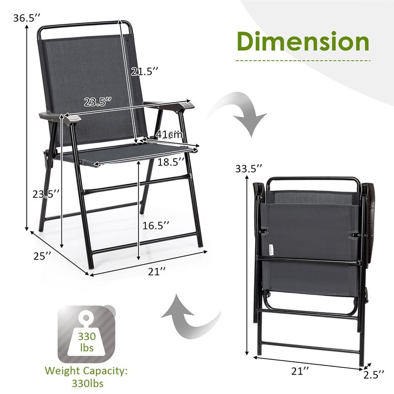 Costway Iron and Fabric Patio Folding Chair with Armrest in Gray (Set of 4)