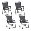 Costway Iron and Fabric Patio Folding Chair with Armrest in Gray (Set of 4)