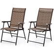 Costway Steel and Fabric Patio Folding Chair with Armrest in Brown (Set of 2)