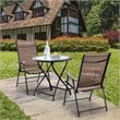 Costway Steel and Fabric Patio Folding Chair with Armrest in Brown (Set of 2)
