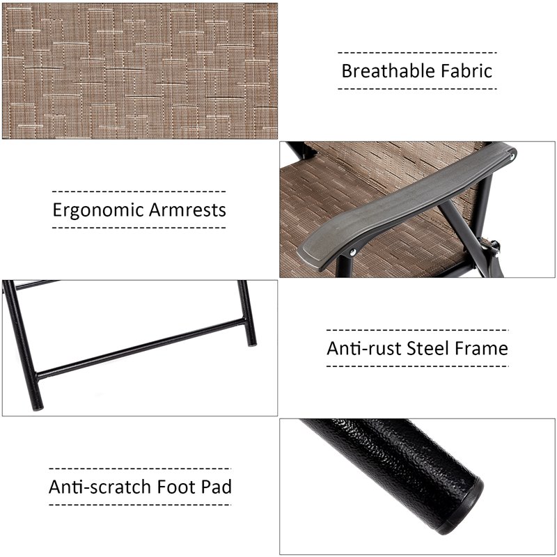 Costway Steel and Fabric Patio Folding Chair with Armrest in Brown (Set of  2) | Cymax Business