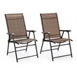 Costway Steel and Fabric Patio Folding Chair with Armrest in Brown (Set of 2)