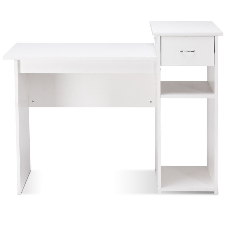 Costway Contemporary Particle Board Computer Desk w/ 2 Open Shelves in White