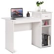 Costway Contemporary Particle Board Computer Desk w/ 2 Open Shelves in White