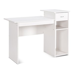 Costway Contemporary Particle Board Computer Desk w/ 2 Open Shelves in White