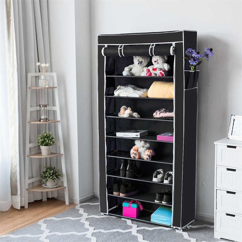 Costway 10-tier Contemporary Non-woven Fabric and Steel Shoe Rack in Black