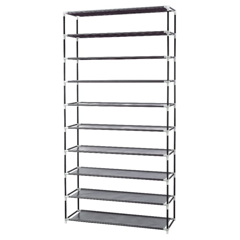 Costway 10-tier Contemporary Non-woven Fabric and Steel Shoe Rack in Black