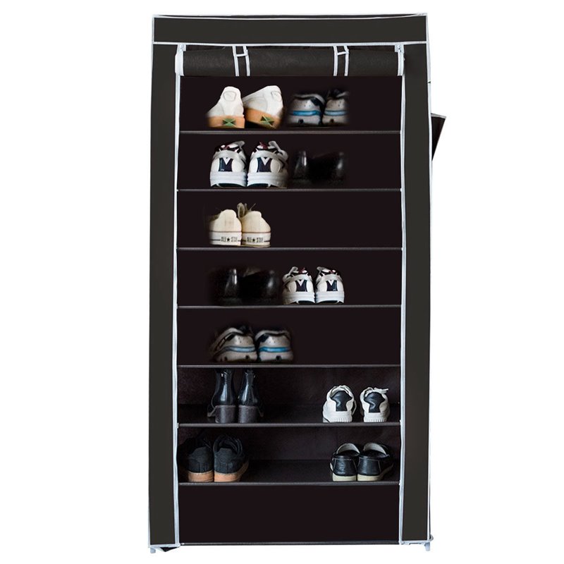 Costway 10-tier Contemporary Non-woven Fabric and Steel Shoe Rack in Black