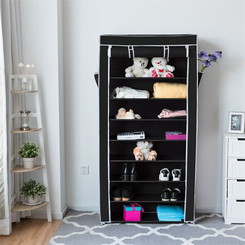 Costway 10-tier Contemporary Non-woven Fabric and Steel Shoe Rack in Black