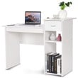 Costway Contemporary Particle Board Computer Desk w/ 2 Shelves in White