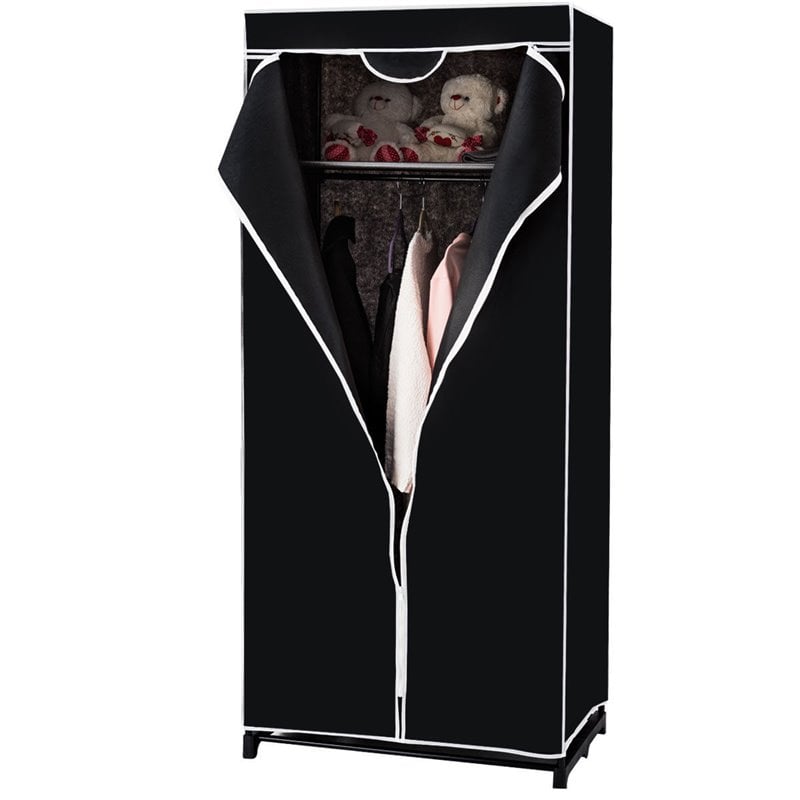 Costway Contemporary Steel and Fabric Portable Clothes Closet in Black