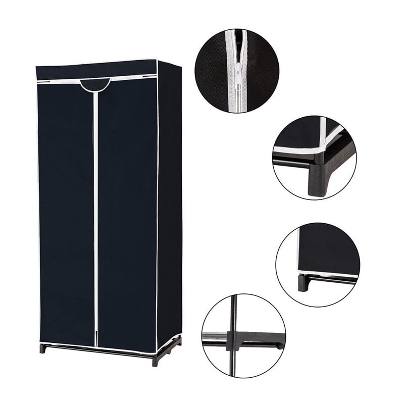 Costway Contemporary Steel and Fabric Portable Clothes Closet in Black