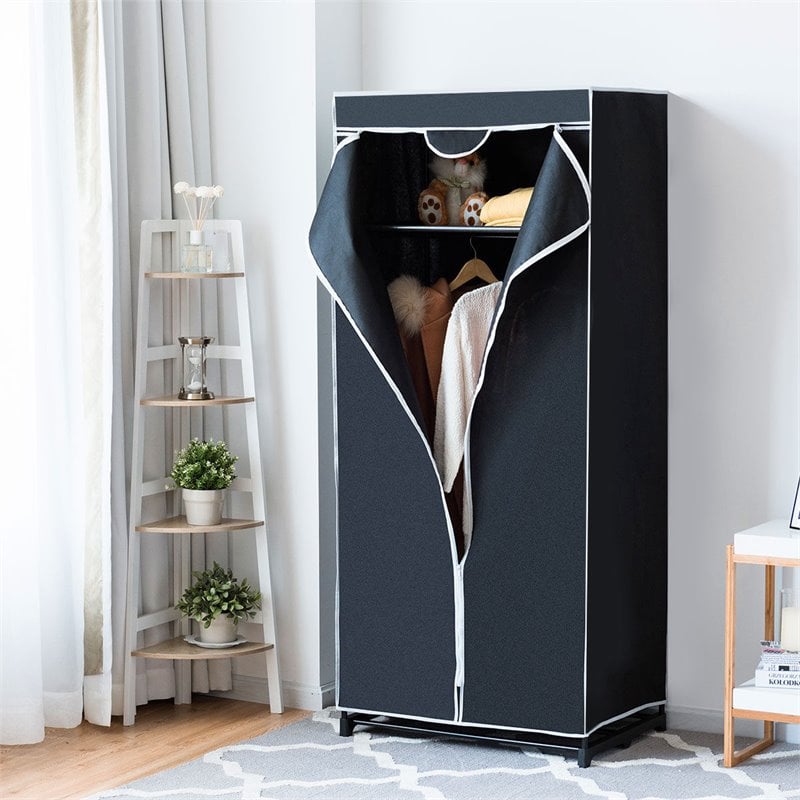 Costway Contemporary Steel and Fabric Portable Clothes Closet in Black