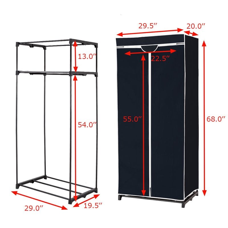 Costway Contemporary Steel and Fabric Portable Clothes Closet in Black