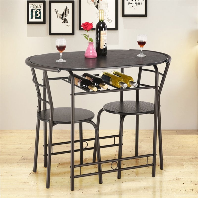 Costway 3-piece MDF and Steel Dining Set with Table and 2 Chairs in Black