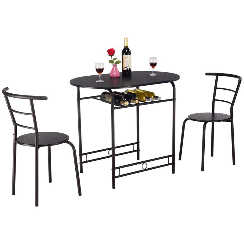 Costway 3-piece MDF and Steel Dining Set with Table and 2 Chairs in Black