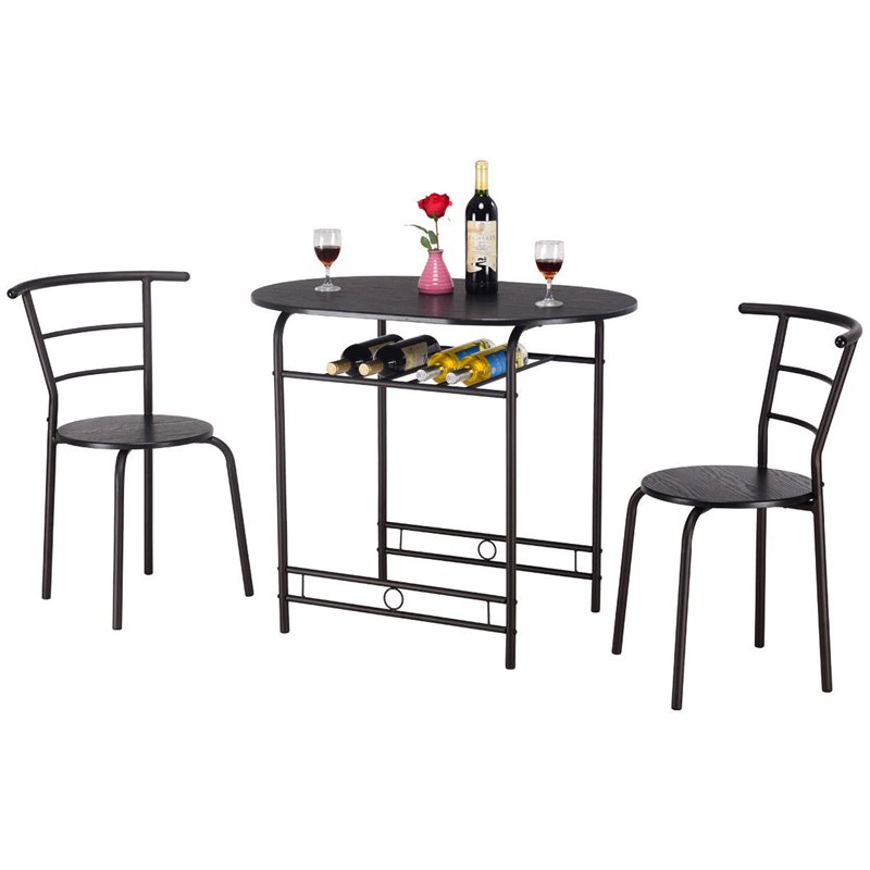 Costway 3-piece MDF and Steel Dining Set with Table and 2 Chairs in Black