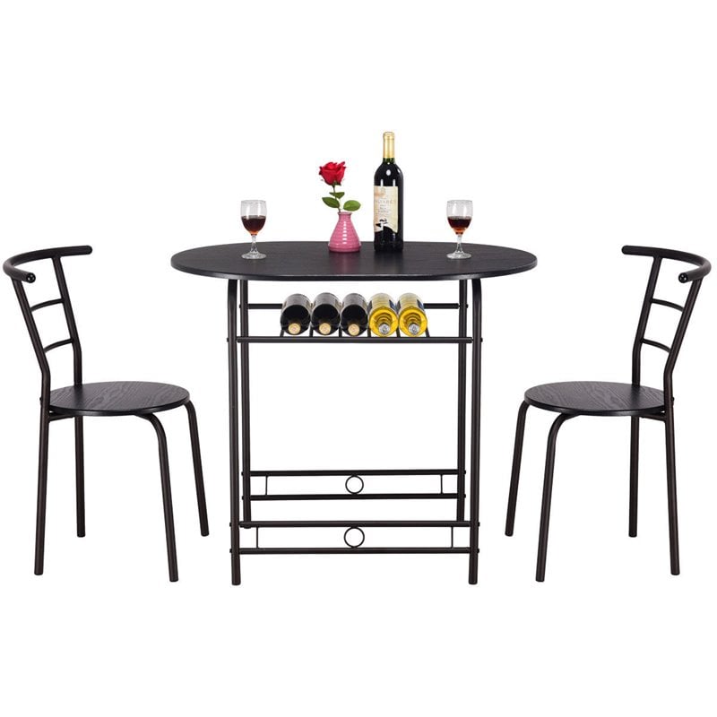 Costway 3-piece MDF and Steel Dining Set with Table and 2 Chairs in Black