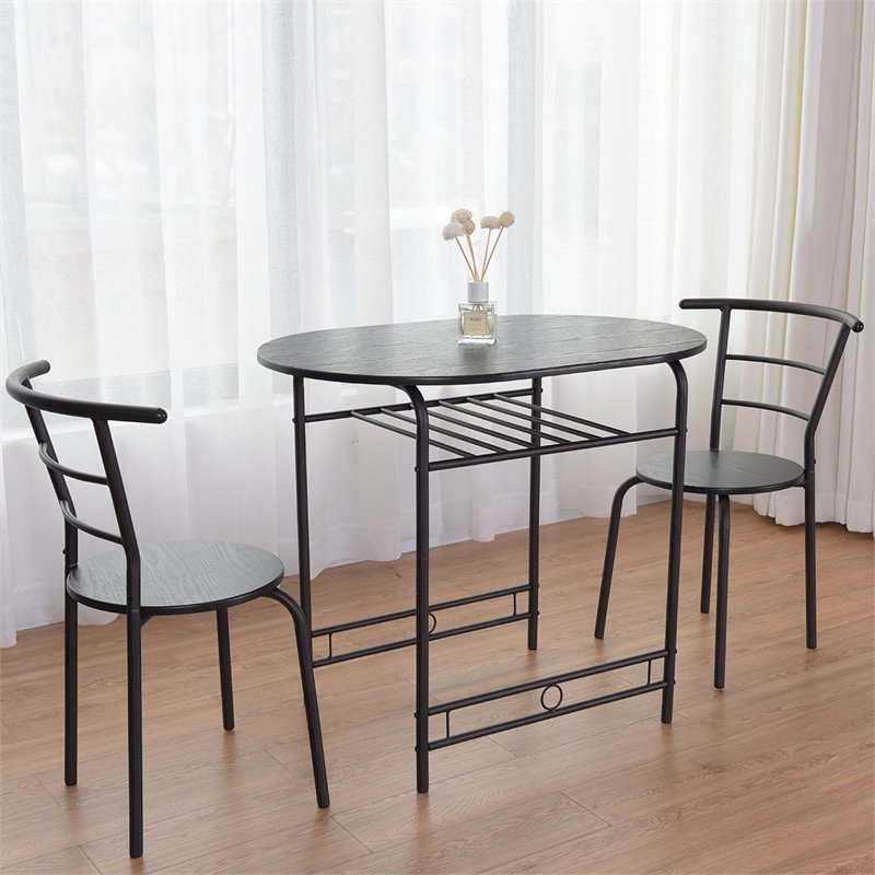 Costway 3-piece MDF and Steel Dining Set with Table and 2 Chairs in Black