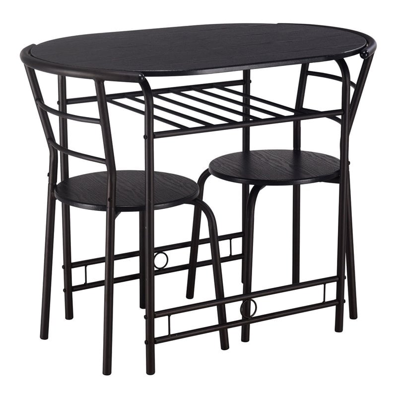 Costway 3-piece MDF and Steel Dining Set with Table and 2 Chairs in Black