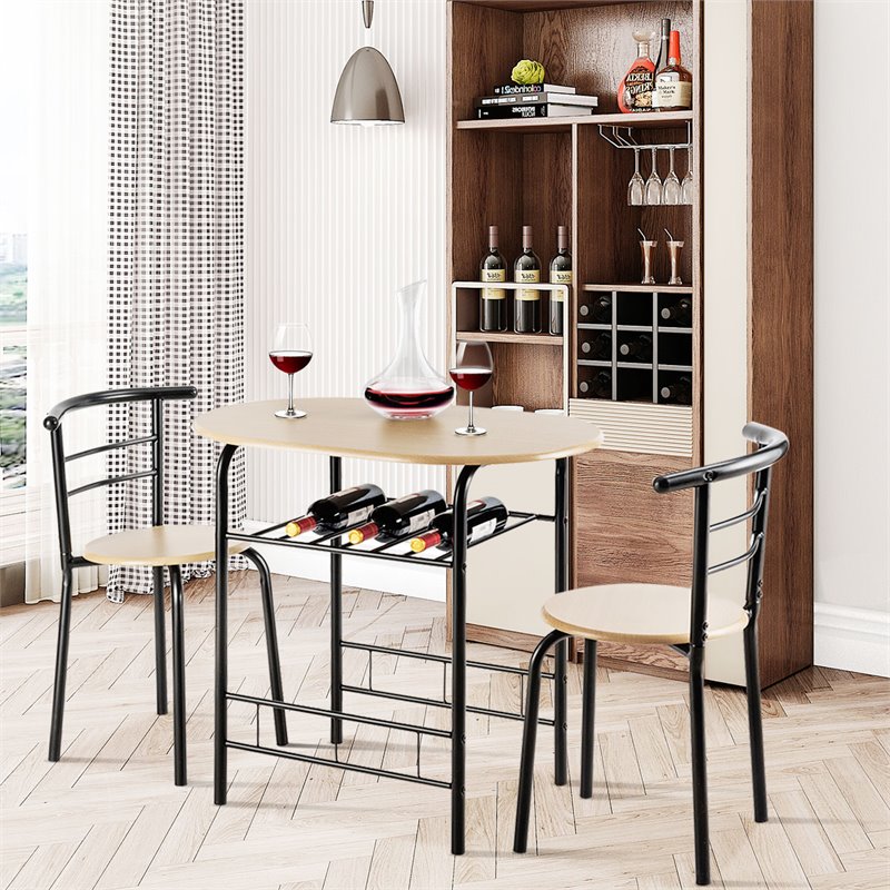 Costway 3-piece MDF and Steel Dining Set with Table and 2 Chairs in Natural
