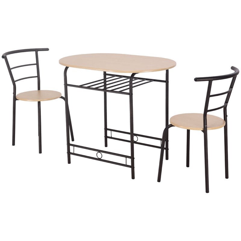 Costway 3-piece MDF and Steel Dining Set with Table and 2 Chairs in Natural