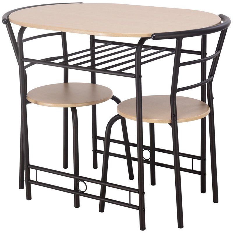 Costway 3-piece MDF and Steel Dining Set with Table and 2 Chairs in Natural