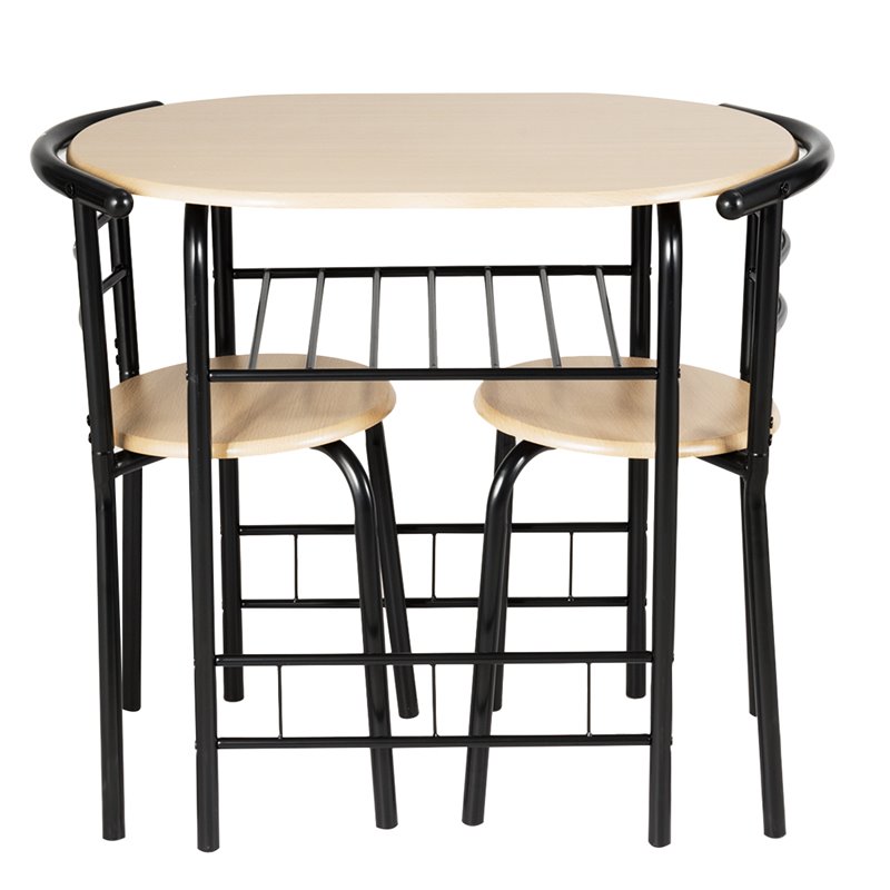 Costway 3-piece MDF and Steel Dining Set with Table and 2 Chairs in Natural