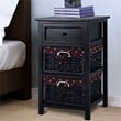 Costway 3-tier Contemporary Wood Nightstand with 2 Baskets and 1 Drawer in Black