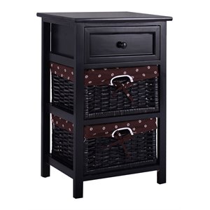 Costway 3-tier Contemporary Wood Nightstand with 2 Baskets and 1 Drawer in Black