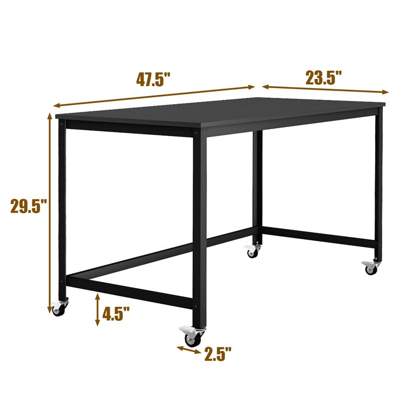 Costway Contemporary Particleboard and Steel Rolling Computer Desk in Black