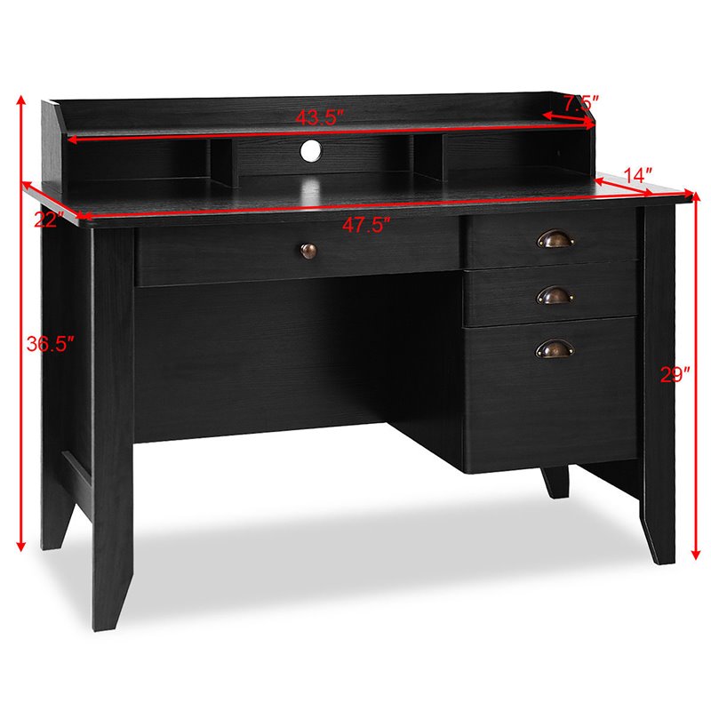 Costway Contemporary MDF Computer Desk with 3 Side Drawers in Black