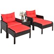 Costway 5-piece Contemporary Rattan and Steel Patio Furniture Set in Red