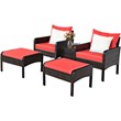Costway 5-piece Contemporary Rattan and Steel Patio Furniture Set in Red