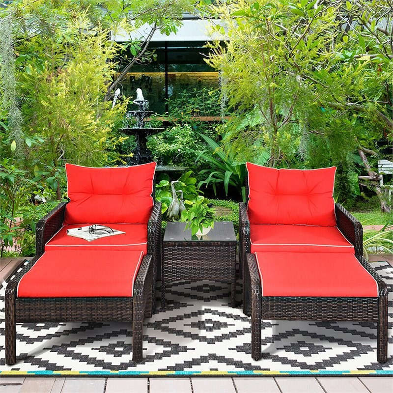 Costway 5-piece Contemporary Rattan and Steel Patio Furniture Set in Red