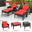 Costway 5-piece Contemporary Rattan and Steel Patio Furniture Set in Red