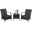 Costway 3-piece Contemporary Rattan and Steel Patio Bistro Set in Brown/Gray