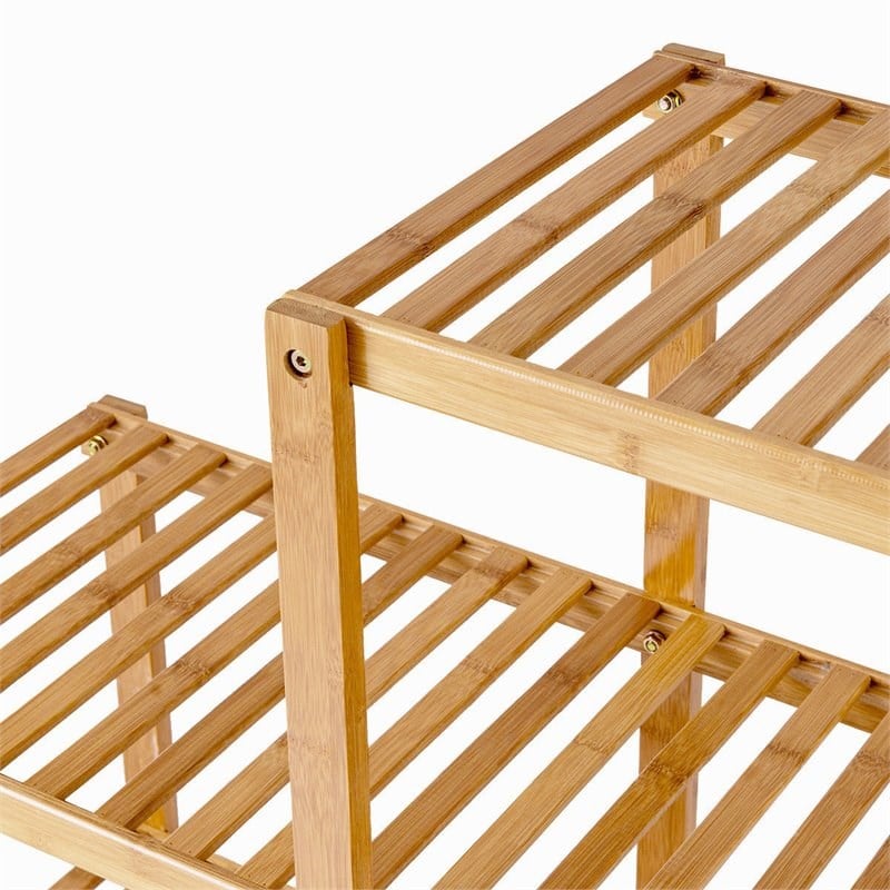 Costway Contemporary Bamboo Multifunctional Shelf with 12 Pots in Natural