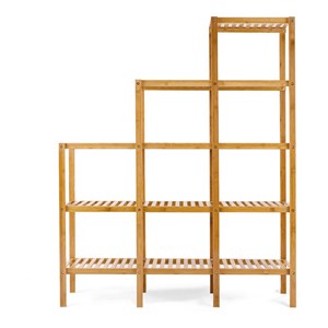 Costway Contemporary Bamboo Multifunctional Shelf with 12 Pots in Natural