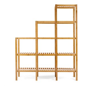 costway contemporary bamboo multifunctional shelf with 12 pots in natural
