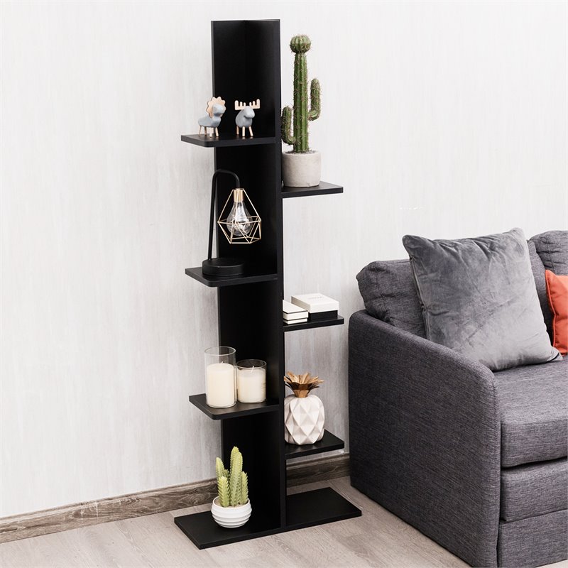 Costway 7-tier Contemporary MDF Sturdy Storage Bookshelf in Black