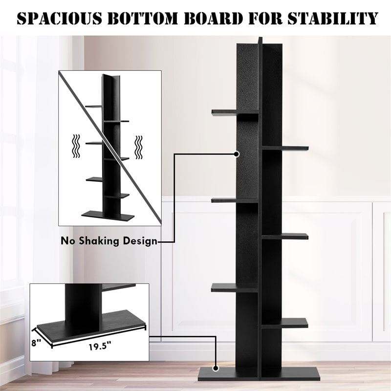 Costway 7-tier Contemporary MDF Sturdy Storage Bookshelf in Black