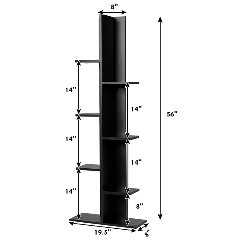 Costway 7-tier Contemporary MDF Sturdy Storage Bookshelf in Black