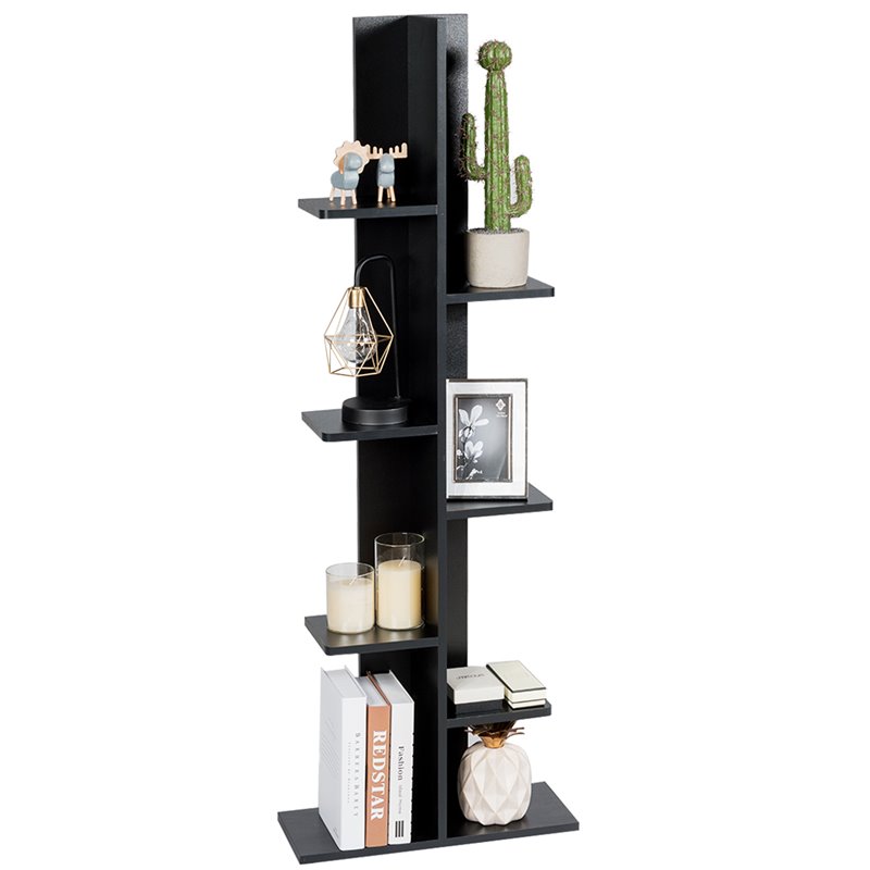 Costway 7-tier Contemporary MDF Sturdy Storage Bookshelf in Black