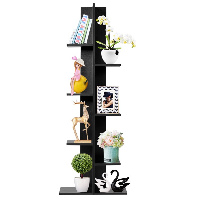 Costway 7-tier Contemporary MDF Sturdy Storage Bookshelf in Black