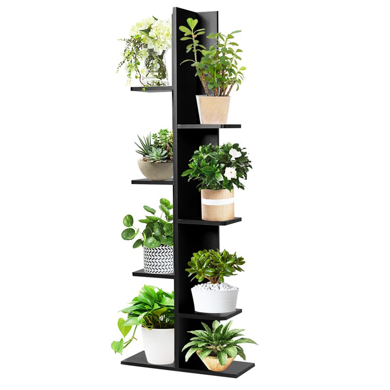 Costway 7-tier Contemporary MDF Sturdy Storage Bookshelf in Black