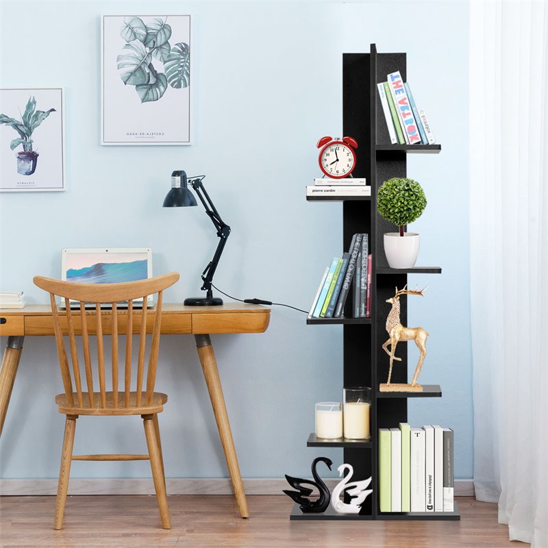 Costway 7-tier Contemporary MDF Sturdy Storage Bookshelf in Black